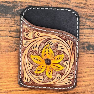 Extreme Quality Tooled <b>Leather</b> Credit Card <b>Holders</b> Sunflower Card Case Western Genuine <b>Leather</b> Pocket Wallet Gift for Him & Her - Product Image 2
