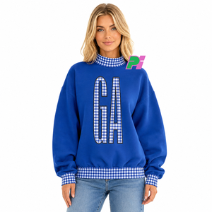 Sweat-shirt à col montant Georgia State avec lettrage et bordures à carreaux, sweat-shirt personnalisé à col montant GA, vêtement d'hiver - Product Image 1