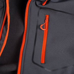 Veste polaire à capuche pour homme, coupe-vent, fermeture éclair, style sportif, vêtements d'extérieur pour l'hiver, gris foncé avec accents orange - Product Image 5