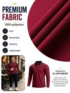 3pcs Men's Long Sleeved Polo Shirt Contrasting Collar Casual Business Golf Polo Shirt Soft and Smooth Knitted Fabric Exquisite - Product Image 4