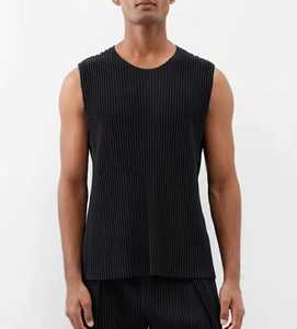 Men's O-Neck Sleeveless <b>Tank</b> <b>Top</b> Striped Polyester Breathable Knitted Hollow Out Front Logo <b>Vintage</b> Style - Product Image 1