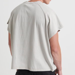 T-shirt en coton surdimensionné pour homme, manches raglan, couleur unie, col rond, jersey tricoté décontracté, épaules tombantes, streetwear, effet délavé - Product Image 5
