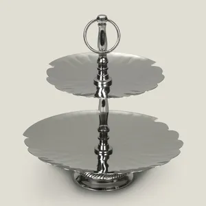 Support à gâteau à deux niveaux en acier inoxydable, plateau de service à gâteau multi-couches réutilisable, lavage à la main uniquement - Product Image 1