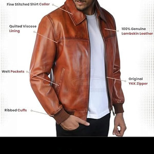 Service OEM : Créez votre propre logo sur une veste bomber en cuir pour homme, vêtement de mode de haute qualité, veste d'hiver pour homme - Product Image 3