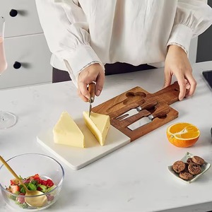 Double Sided Eco-friendly Cheese Board Set Wood and Resin Cutting Serving Board with <b>Knives</b> Dishwasher <b>Safe</b> for Kitchen Party - Product Image 3