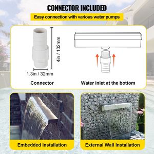 Fontana a Cascata Rettangolare da Giardino in Acciaio Inox con Connettore per Tubo, Accessorio da 45 cm - Product Image 5
