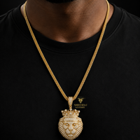 Pendentif Lion Hip Hop en Argent 925 Plaqué Or avec Moissanite, Entièrement Sertie de Pierres VVS, Personnalisable, Unisexe, Certifié par une Tierce Partie