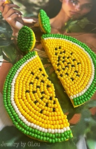 Boucles d'oreilles pendantes artisanales en perles en forme de tranches d'orange, bijoux fantaisie tendance pour femmes et jeunes filles, style bohème pour les fêtes - Product Image 4