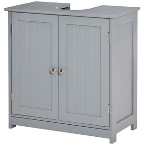 Mobili da Bagno Classici Grigi a Forma di U con Lavabo Integrato, Ripiano Interno Regolabile per Uso in Camera da Letto, Hotel, Ospedale - Product Image 1