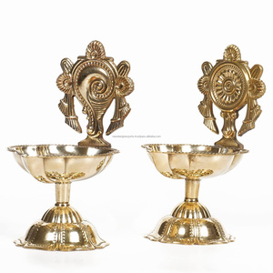 Pure Brass Shanku Chakra Table Diya | Brass Colour | Traditional Pooja Diya for Home Temple - Product Image 2