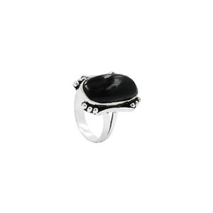 Anillo de Ónix Negro Intenso con Corte Cojín, Chapado en Plata, Hecho a Mano, Estilo Bohemio, Geométrico, para Mujer, Sin Níquel - Product Image 2