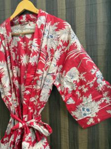 Bata Kimono Vintage con Estampado Floral para Mujer, Bata de Baño de Algodón Ligera y Transpirable con Cuello en V y Cierre con Cordón, Ropa de Estar por Casa para Verano - Product Image 5