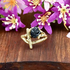 Natural Raw Black Tourmaline Gemstone <b>Ring</b> 18K Gold Plated <b>Open</b> <b>Ring</b> Handmade Black Crystal Statement Jewelry for Women Gift - Product Image 4