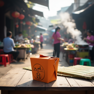 กล่องอาหารแบบนำกลับบ้านจากโรงงานเวียดนาม ผลิตจากกระดาษคราฟท์รักษ์โลก พร้อมหูหิ้ว สำหรับใส่ก๋วยเตี๋ยว ข้าว และอาหารกลางวันแบบใช้แล้วทิ้ง พิมพ์ลายได้ตามต้องการ ได้มาตรฐานสำหรับอาหาร - Product Image 3