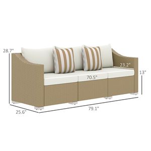 Divano da Esterno in Rattan PE Bianco Crema a 3 Posti con Cuscini e 2 Cuscini Decorativi, Arredamento da Giardino - Product Image 3