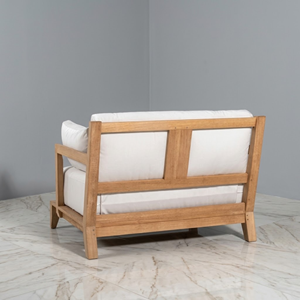 Fauteuil de salon d'extérieur en teck, style moderne du milieu du siècle, avec structure en bois apparent, siège de canapé et ottoman assorti pour mobilier de jardin et de terrasse - Product Image 5