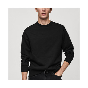 Men's 400gsm Heavyweight Cotton <b>Fleece</b> Pullover Anti-Shrink Bright black Sweatshirt Factory Bulk OEM Sweatshirts - Product Image 1