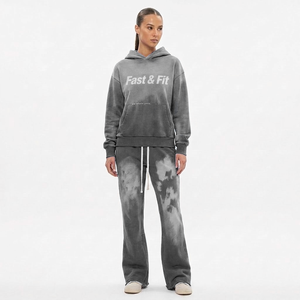 Survêtement d'hiver pour femme, fabriqué professionnellement, à capuche, uni, en molleton délavé à l'acide, style streetwear - Product Image 4