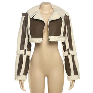 Veste de moto courte en cuir PU pour femme, style streetwear patchwork avec fourrure, style bomber court, manteau à manches longues - Product Image 5