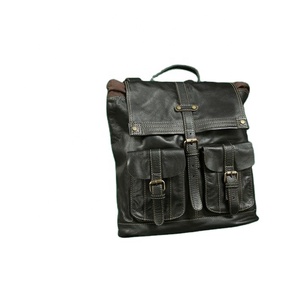 Super Quality Full Grain <b>Black</b> <b>Leather</b> <b>Backpack</b> with Waterproof Lining Two Side Pocket-Top Supplier for Summer Use - Product Image 4