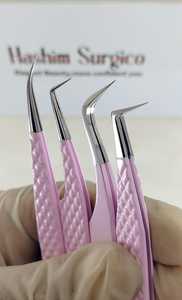 Ensemble de pinces à épiler professionnelles en acier inoxydable texturé rose diamant pour extensions de cils, applicateur de cils incurvé haute précision - Product Image 3