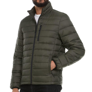Men's Olive Green Quilted <b>Jacket</b> Lightweight Zip Fly Stand Collar <b>With</b> <b>Pockets</b> Regular Fit Outdoor Wear Autumn Season - Product Image 5