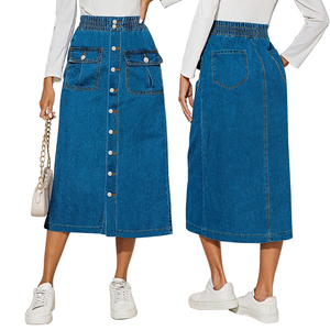 Falda Larga de Mezclilla de Cintura Alta para Mujer, Tallas Grandes XL-5XL, con Botones, Secado Rápido, 100% Algodón, Silueta Lápiz, Invierno - Product Image 1
