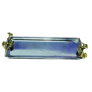 Bandeja Decorativa Rectangular de Metal con Acabado Martillado, Diseño Único con Hojas Doradas, Bandeja Artesanal para Servir Alimentos - Product Image 4