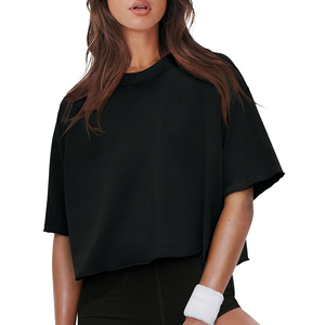 Crop top confortable pour femmes grandes tailles - Design uni printemps 100% coton biologique personnalisable respirant service OEM - Product Image 1