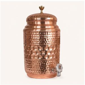 Distributeur d'eau en cuivre pur de style moderne avec robinet, pot Matka ayurvédique martelé artisanal pour le stockage d'eau potable saine - Product Image 3