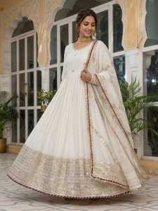 Vestidos Anarkali de seda Chinon con bordados y lentejuelas, ropa étnica india, tallas grandes, para bodas. - Product Image 3