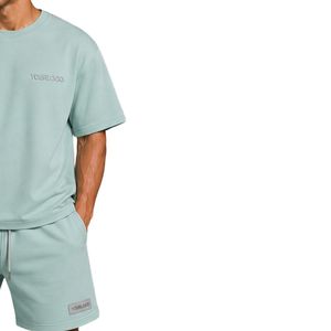 Mint Green Mens Oversized <b>T</b> <b>Shirt</b> And Shorts Set Custom Logo Crew Neck Short Sleeve Casual Streetwear Summer Two Piece Outfit - Product Image 4