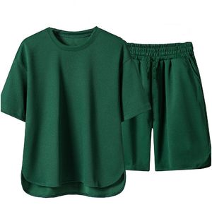 Ensemble de t-shirts et shorts de sport pour hommes, style streetwear, respirant, séchage rapide, mélange polyester/coton, haute qualité, été - Product Image 4