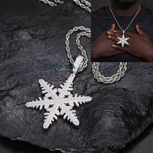 Snowflake Pendant for <b>Men</b> 925 Silver Rhodium & Gold Plated Moissanite Hip Hop Jewelry Party Wear - Product Image 2