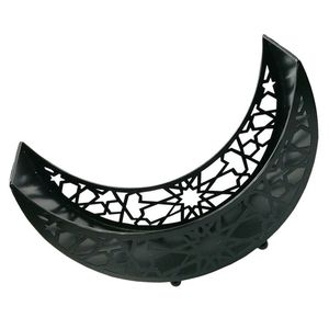 Bandeja de Servir de Metal Negro con Forma de Luna Creciente y Patrón de Estrella Geométrica para Decoración de Ramadán Kareem y Eid - Product Image 1