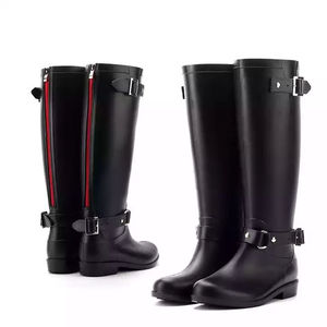 Botas de montar para mujer estilo western con cremallera trasera, de cuero genuino, botas largas de moda con tacón grueso hasta la rodilla - Product Image 4