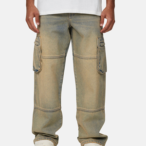 Wholesale Men's Baggy Straight Leg Jeans Eco-Friendly Breathable Winter Streetwear High Street Print Button Distressed Wash - Product Image 6