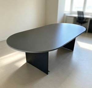Table de conférence ovale, plateau en aggloméré, pieds en métal, design minimaliste, durable, installation facile, usage commercial, 6 places, AY Office - Product Image 1