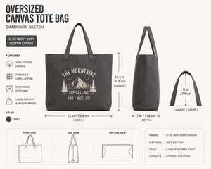 Sac fourre-tout en toile grande taille avec imprimé lettres « Les montagnes appellent et je dois y aller », sac de shopping à usage quotidien avec poignée longue - Product Image 2