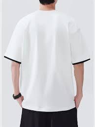 เสื้อยืดโอเวอร์ไซส์ผู้ชาย ผ้าคอตตอนหนา 240GSM แต่งขอบตัดสี คอกลม ทรงหลวม ไหล่ตก สไตล์สตรีทแวร์ เสื้อเปล่า - Product Image 3