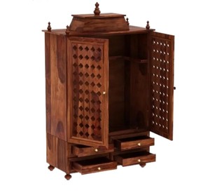 Moderno Gabinete de Oración de Madera Maciza con Puertas Jali |   Cajonera Multiusos para Pooja India, Ecológica e Impermeable |   Muebles para el Hogar - Product Image 2