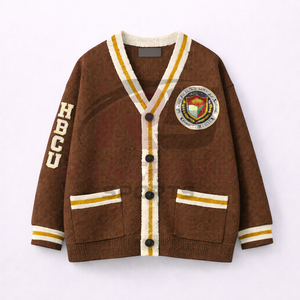 Cardigan universitaire personnalisé HBCU |   Pull sans manches en tricot boutonné sur le devant |   Vêtements de rue 100% coton écologiques - Product Image 1
