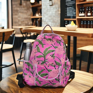 Sac à dos de voyage écologique, luxueux, élégant et léger pour l'université, en tissu de coton imprimé floral, fermeture éclair, capacité de 5 kg - Product Image 2