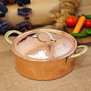 Marmite de cuisson en cuivre pur martelé avec couvercle et poignées en laiton 2 L – Ustensile de cuisson et de service traditionnel pour hôtels, restaurants et traiteurs - Product Image 6