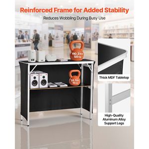 Table de bar pliante portable 43,3 x 15,2 x 34,8 po avec sac de transport, jupe amovible et étagère de rangement - Product Image 4