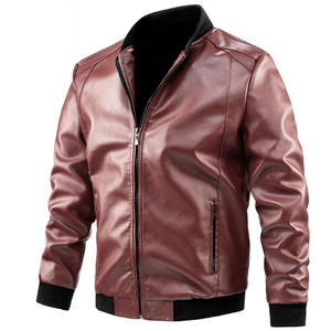 <b>Men's</b> PU Leather Bomber <b>Jacket</b> Stand Collar Zipper Closure Regular Length Solid Color Moto <b>Biker</b> Style - Product Image 4