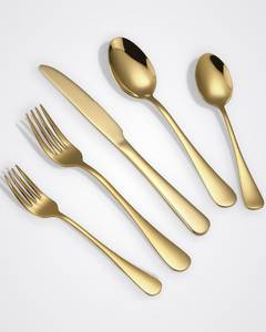 Ensemble de couverts en métal brillant, élégant, en acier inoxydable, cuillère, fourchette, couteau, collection de vaisselle - Product Image 1