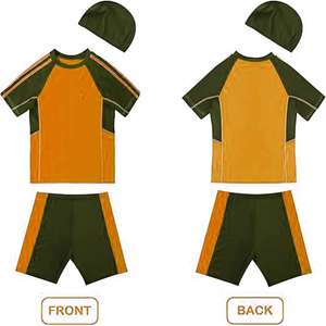 Ensemble de bain vert olive pour garçons avec short de protection anti-UV imprimé poissons et chapeau, tenue décontractée - Product Image 5