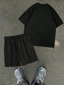 Conjunto de Camiseta y Pantalones Cortos Holgados de Algodón 100% con Rayas, Estilo Urbano, para Hombre, Fabricante de Ropa Urbana Personalizada - Product Image 2