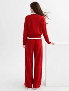Ensemble de survêtement 2-en-1 pour femme, imprimé color block marron et blanc, col roulé zippé, manches longues, style sportif décontracté, coupe ample et légère - Product Image 2
